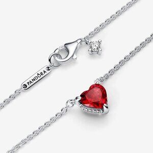 Women's Sparkling Silver Heart Halo Pendant Collier Necklace Cubic Zirconia